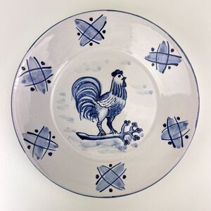 Rooster 10” Ceramic Plate Folk Art hand Made Pottery French Country Signed